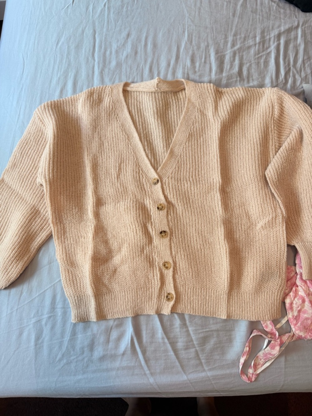 Women’s Cream V-Neck Button Cardigan Sweater